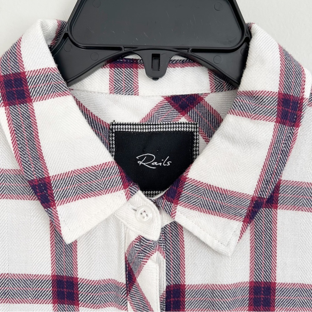 Rails Plaid Flannel Top Long Sleeve Button Down Shirt White Red Navy Blouse XS - Picture 13 of 17